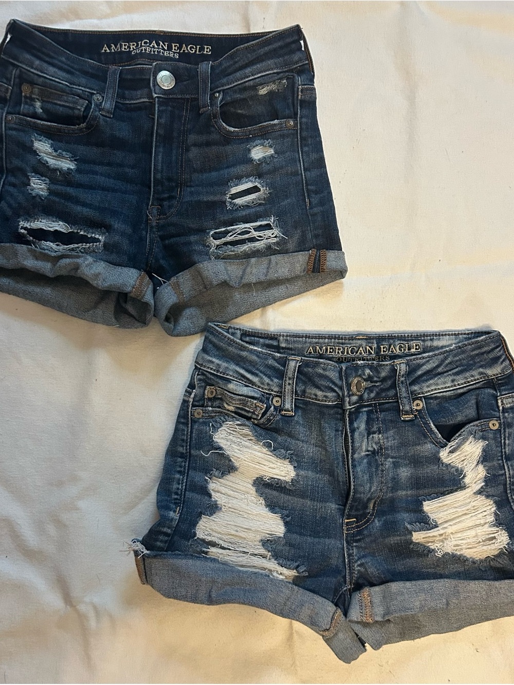 American Eagle Outfitters Distressed Rolled Hem Jean Shorts - Size 0